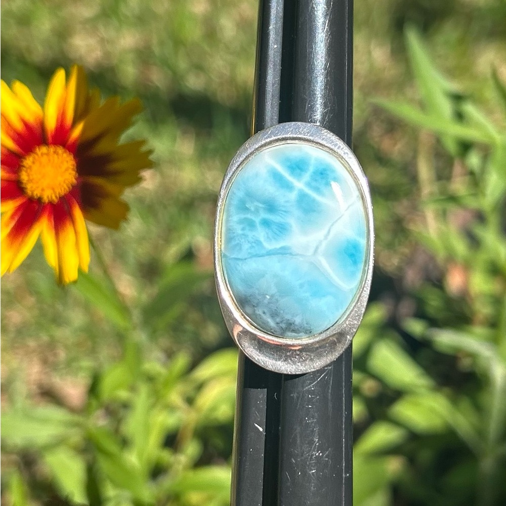Handcrafted Larimar Silver Ring - Sky Blue Stone